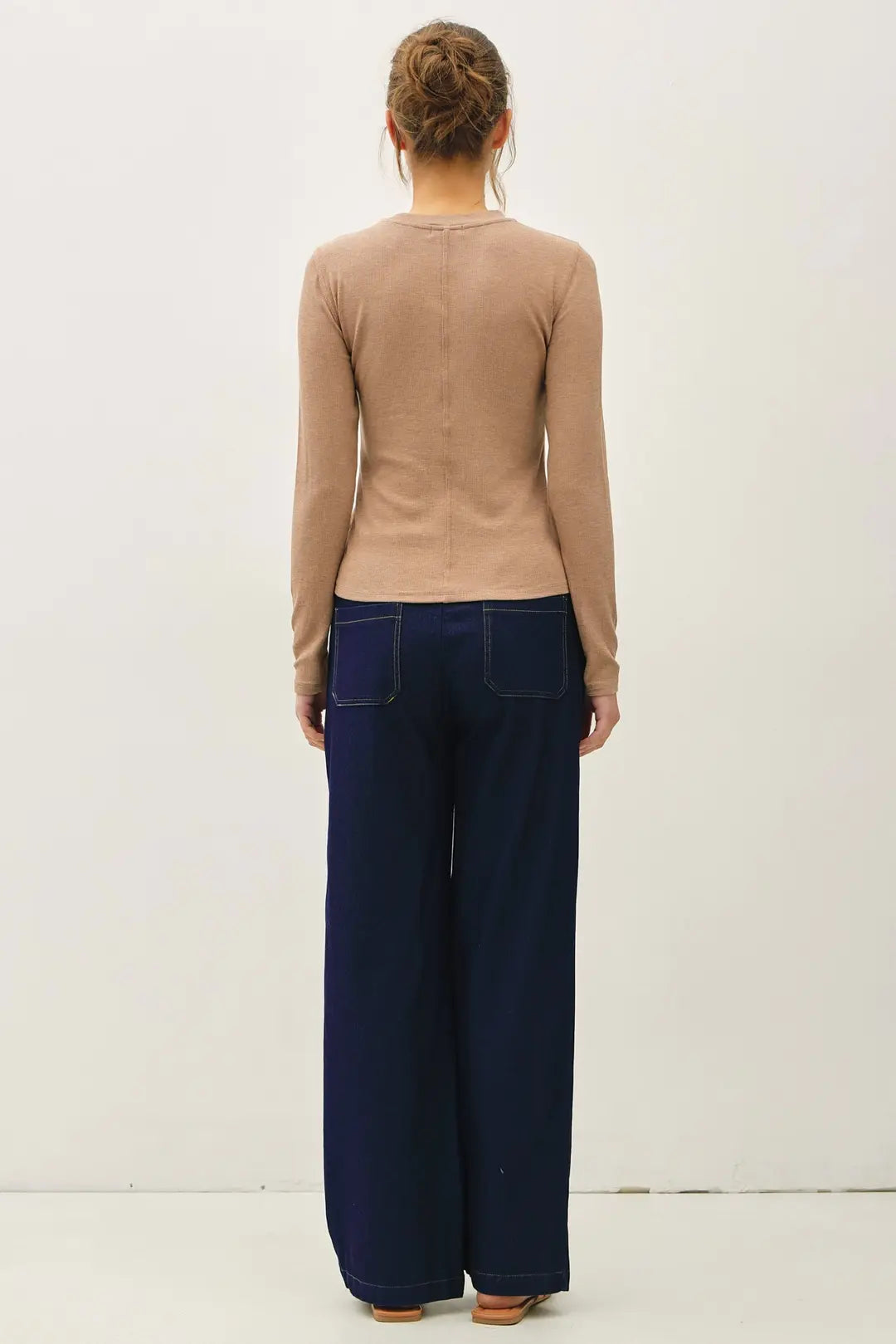 Knit Denim Wide Leg Pull On Pants Dark Wash
