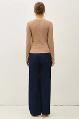 Knit Denim Wide Leg Pull On Pants Dark Wash