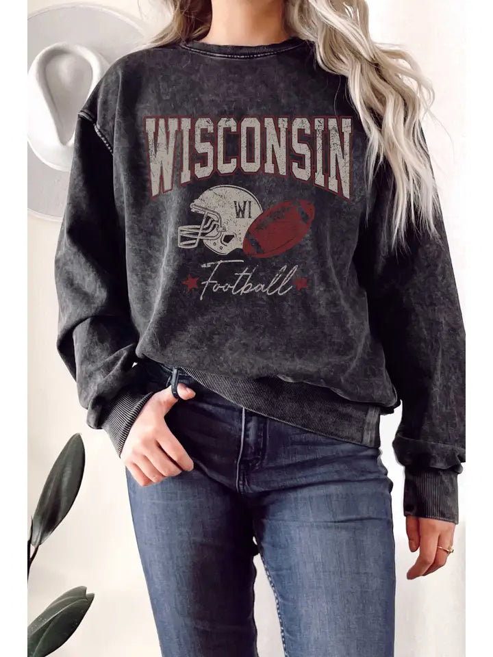 Wisconsin Football Mineral Wash Terry Sweatshirt Black