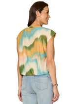Cap Sleeve Bubble Hem Printed Top Aqua Haze Multi