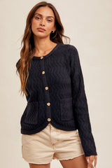 Chevron Pattern Button Down Cardigan Deep Navy