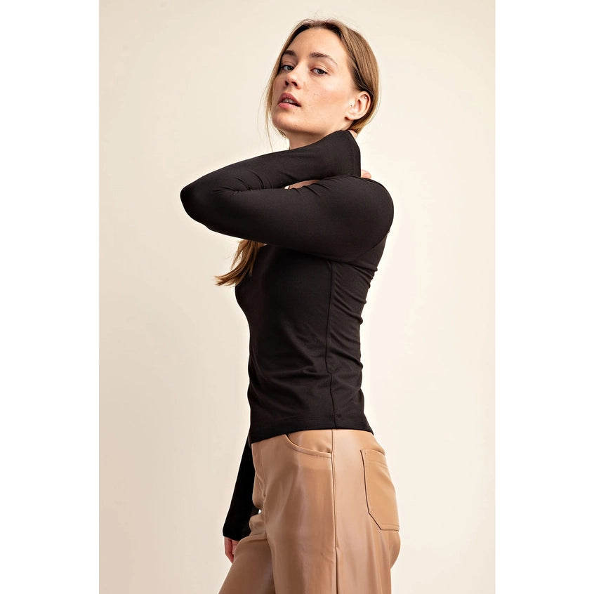 Butter Round Neck Long Sleeve Layering Top Black