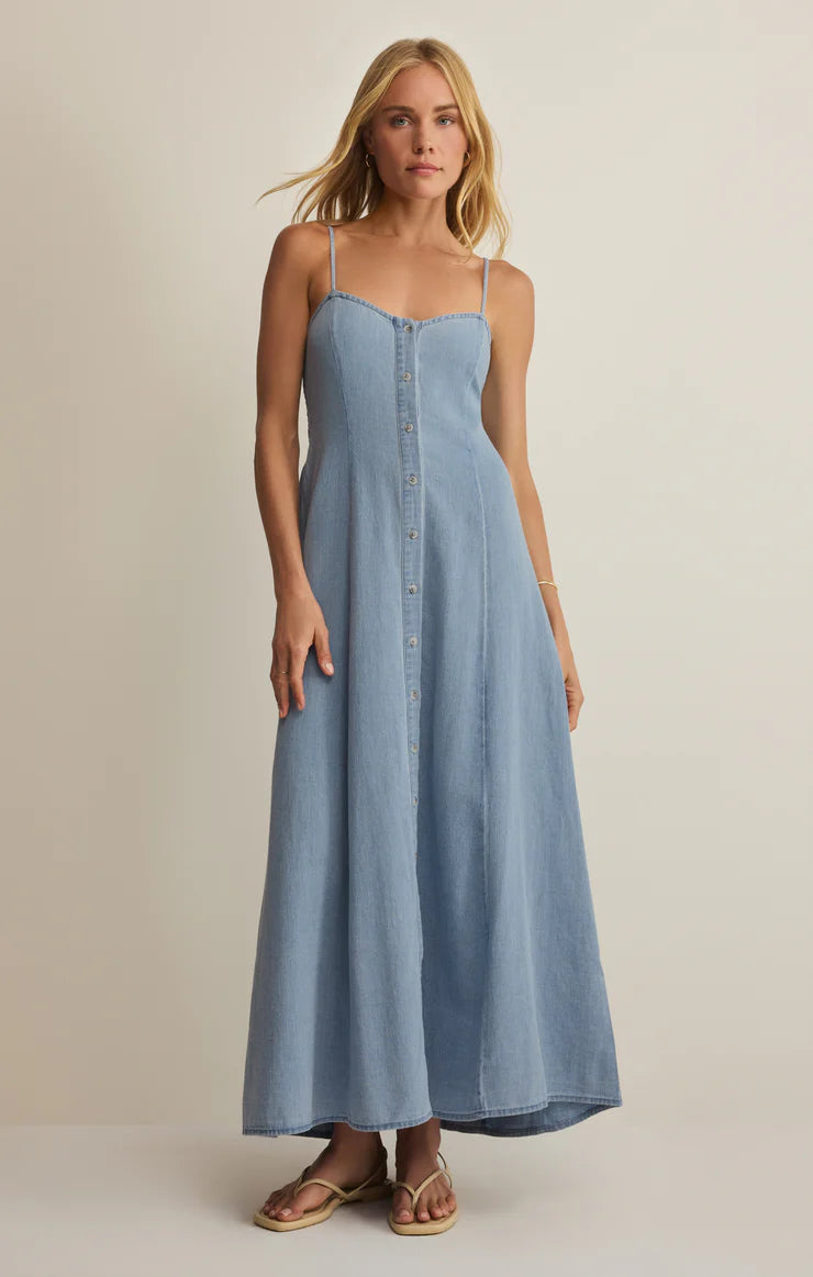 Angel Eyes Chambray Midi Dress Lake Blue