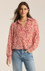 Vivienne Floral Print Top Crimson Crush