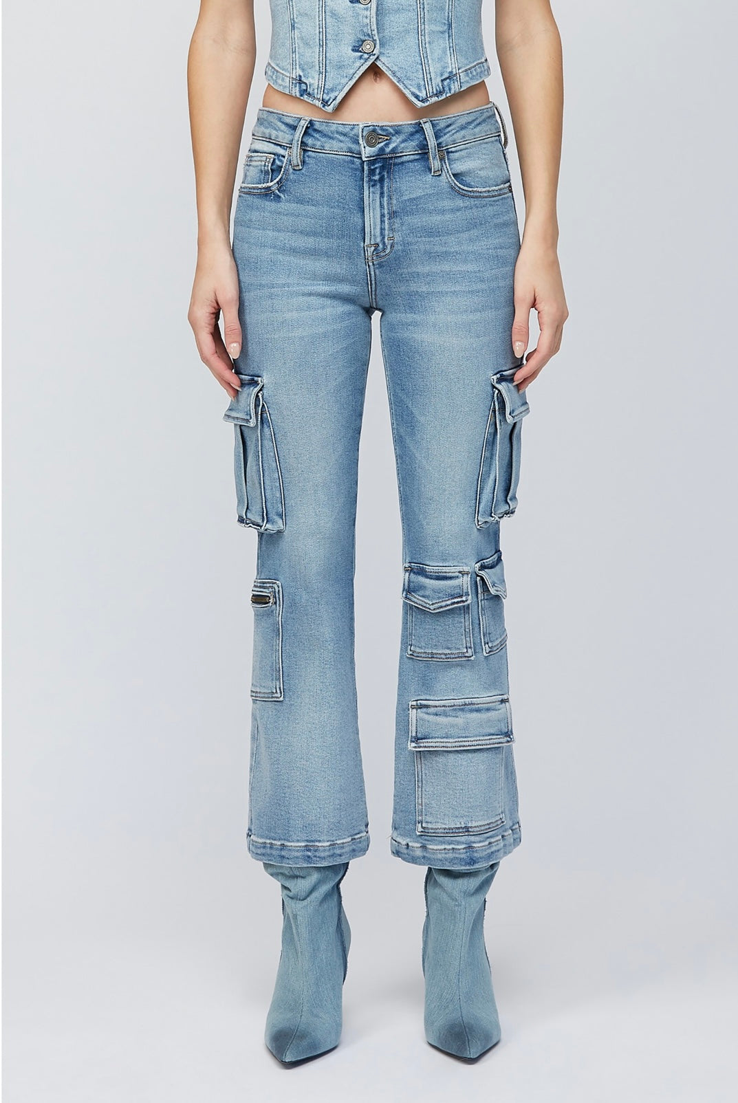 27" Inseam Cargo Flare Medium Blue