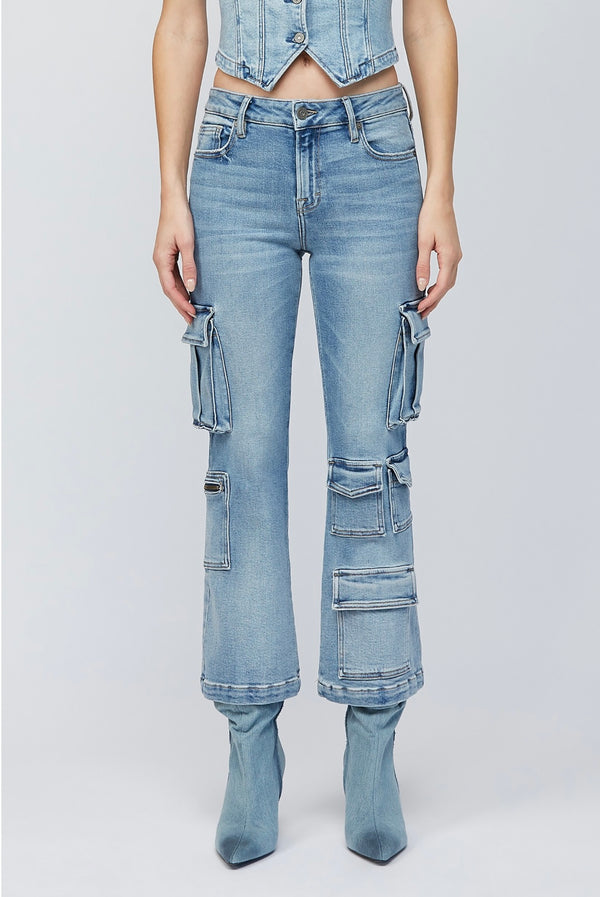 27" Inseam Cargo Flare Medium Blue