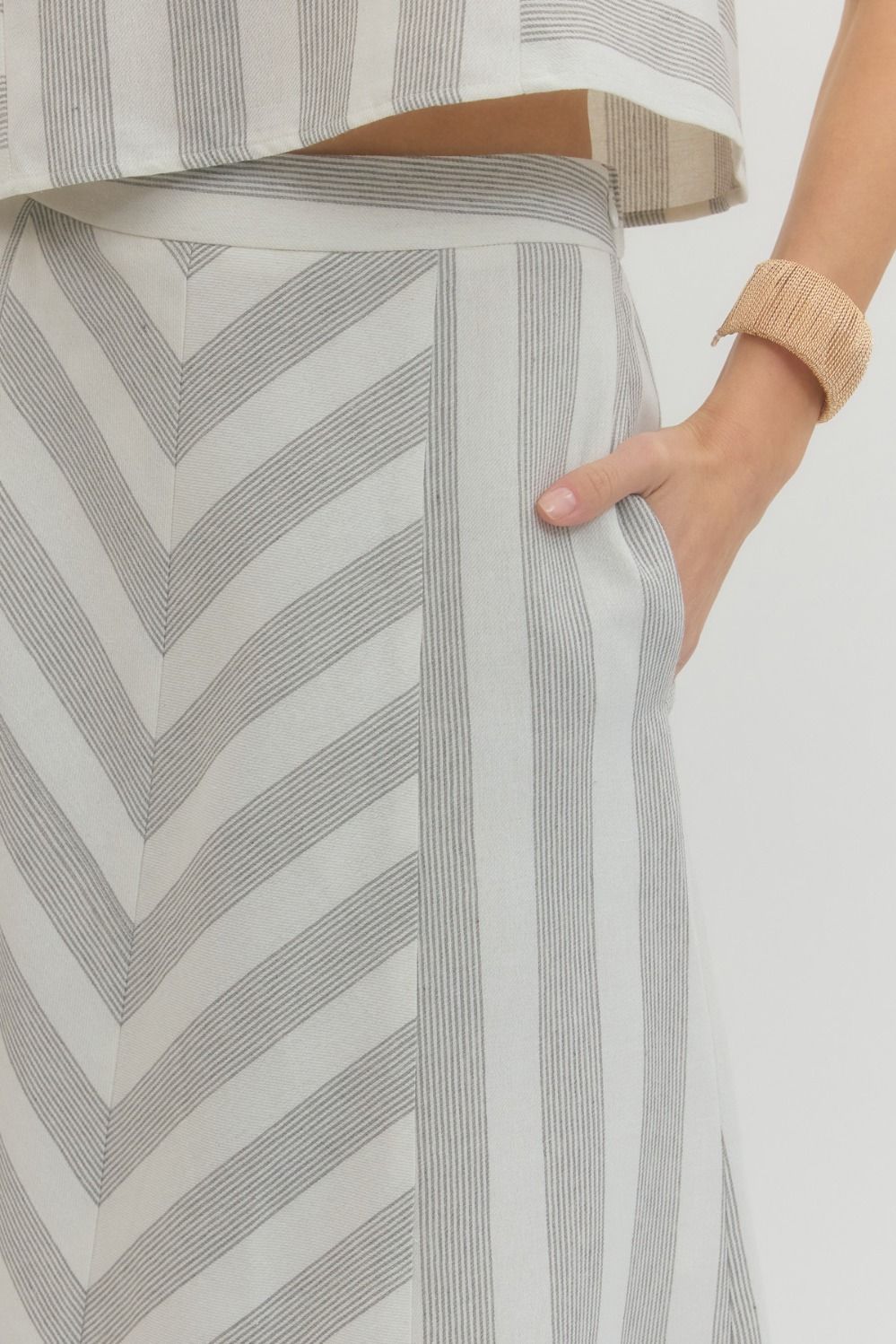 Chevron Stripe Midi Skirt Grey