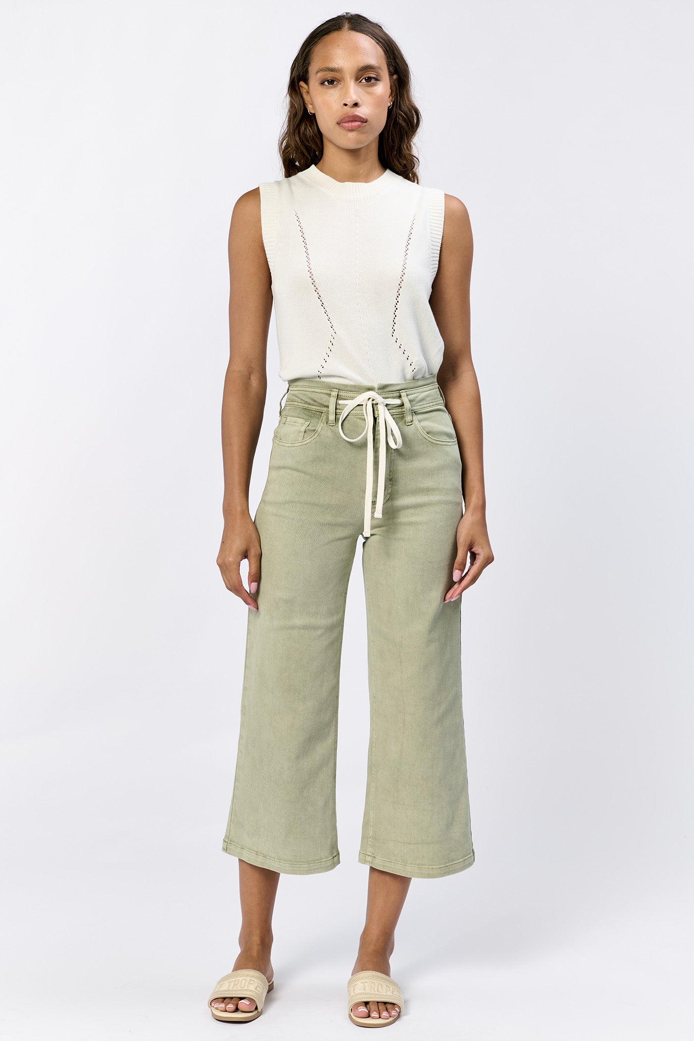 Audrey Tie Belt Crop Pants Sage