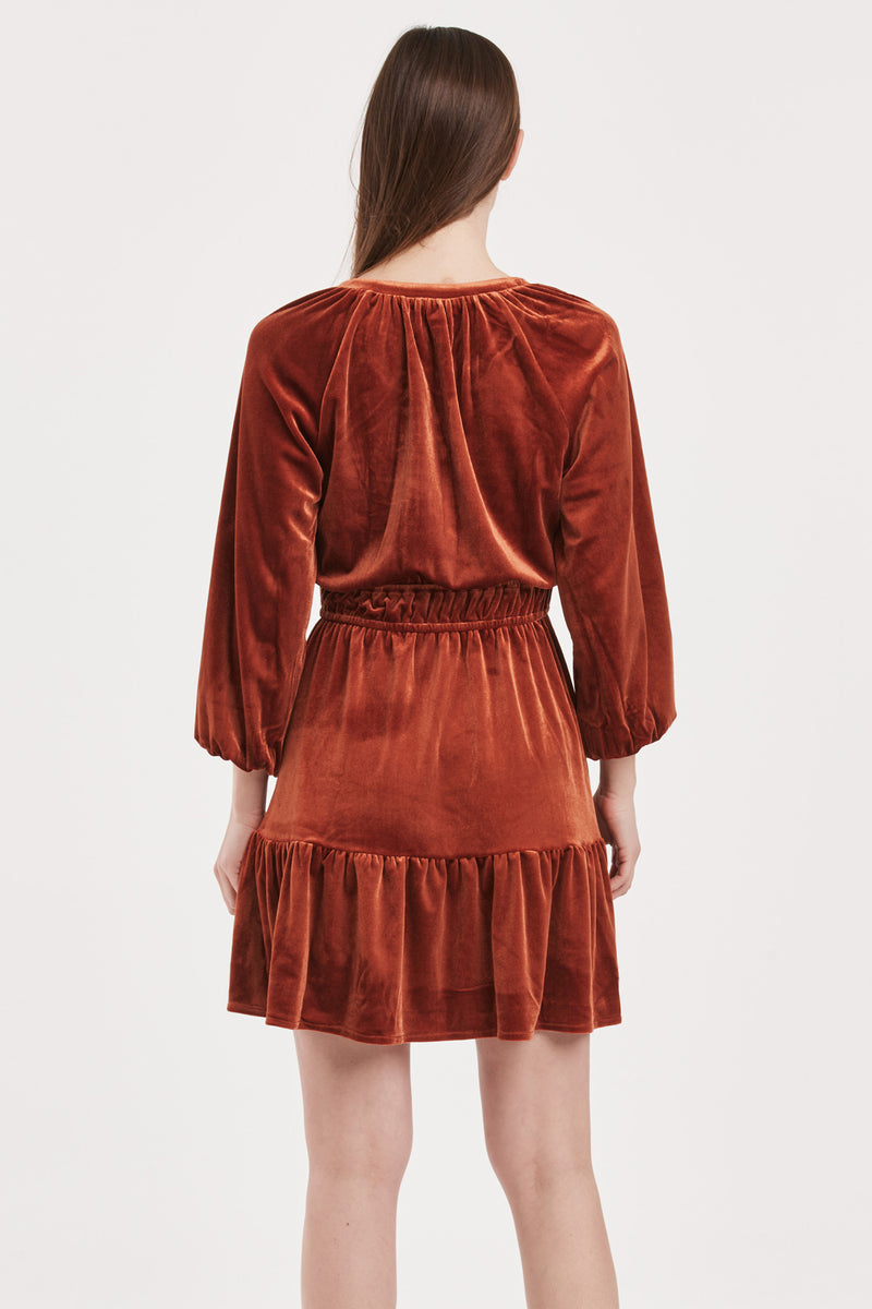 Gillian Tiered Velvet Dress Roasted Pecan