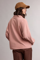 Striped Half Zip Up Knit Pullover Pink + Mauve