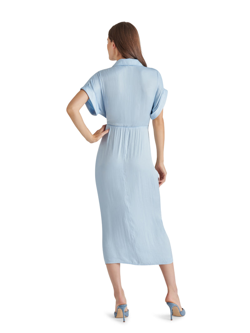 Tori Tie Front Washed Satin Midi Dress Granada Sky