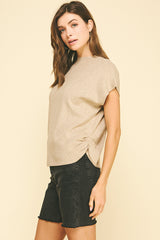 Shirred Side Mock Neck Sweater Top Taupe