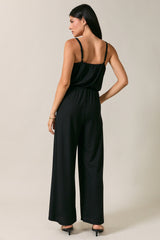 Cropped Wide Leg Sleeveless Jumpsuit Black