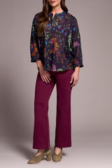 Printed Dolman Sleeve Button Down Blouse Nightfall