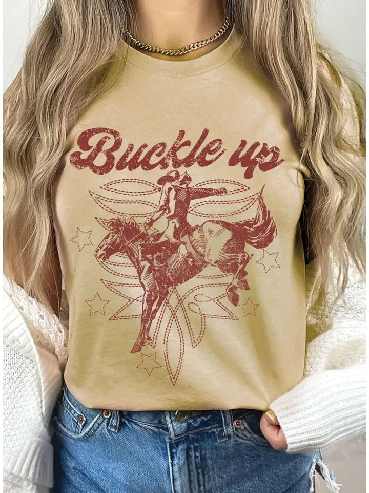 Buckle Up Buttercup Rodeo Tee Tan