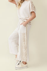 Boho Trim Mineral Wash Wide Leg Pants Natural