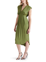 Clarissa Sleeveless Pleat Detail Satin Midi Dress Burnt Olive