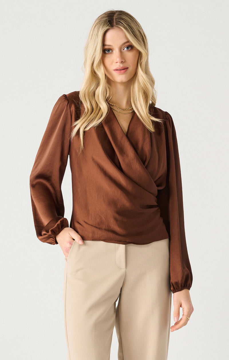 Soft Wrap Long Sleeve Blouse Cognac