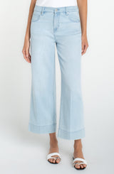 Stride Crop Wide Leg Embroidered Seam Jeans Marine Flowers