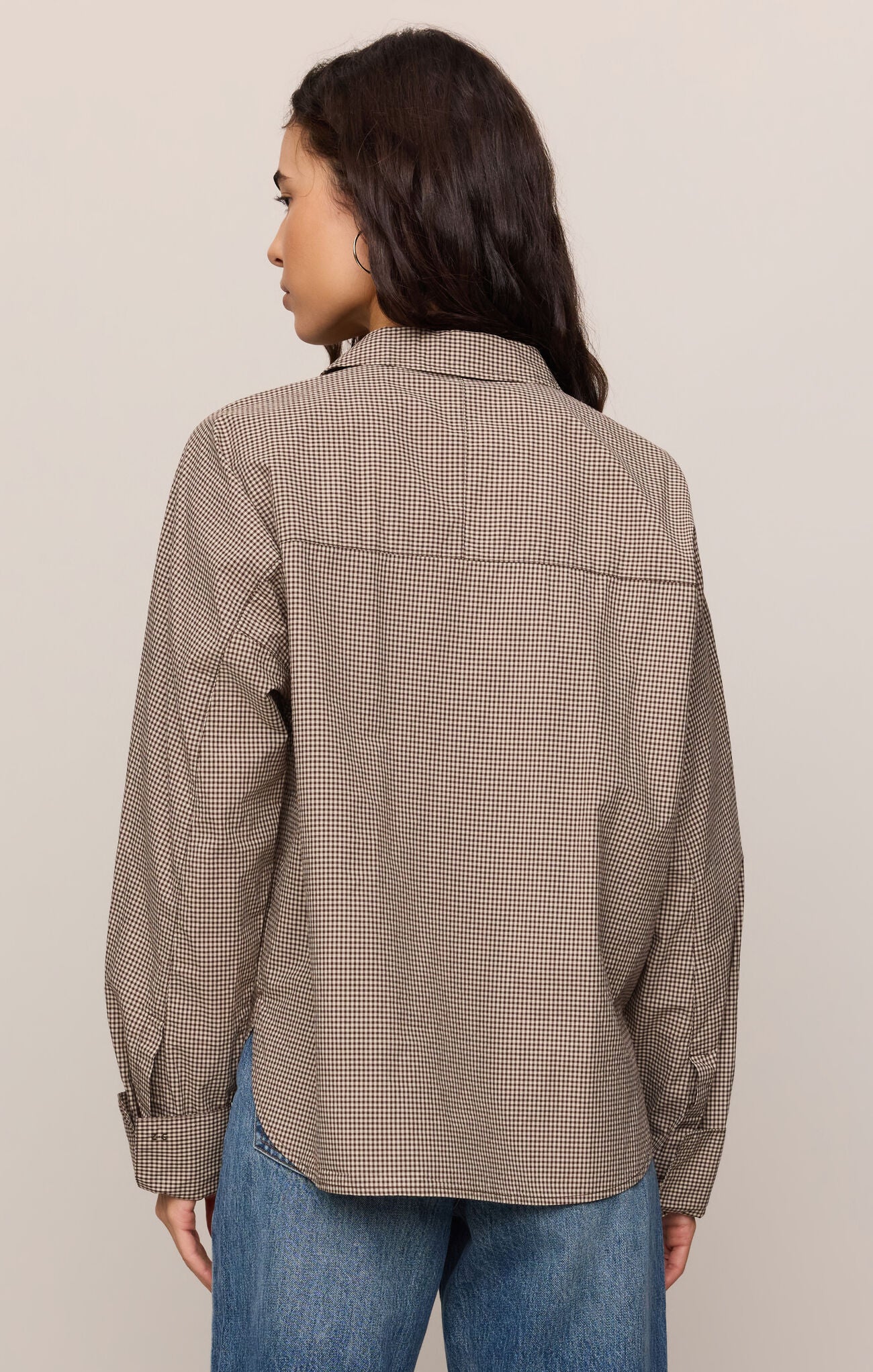 On Duty Gingham Button Up Top Dark Chocolate