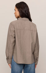 On Duty Gingham Button Up Top Dark Chocolate