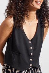 Button Front Vest Top Black