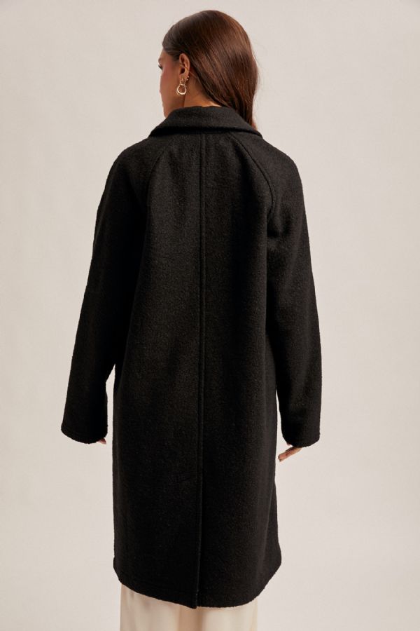 Teddy Textured Button Down Coat Black