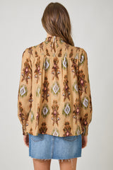 Smock Yoke Printed Blouse Latte