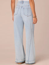 Skyrise Diagonal Fray Wide Leg Jeans Light Blue