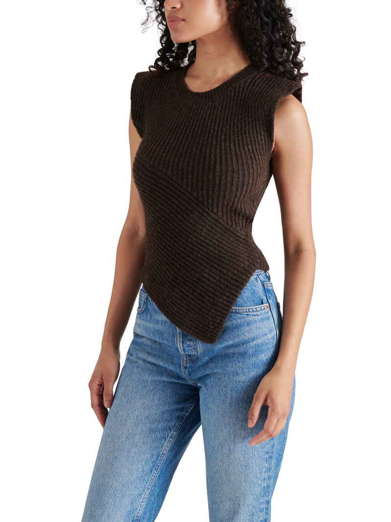 Jaylin Asymmetric Hem Rib Sweater Tank Chestnut