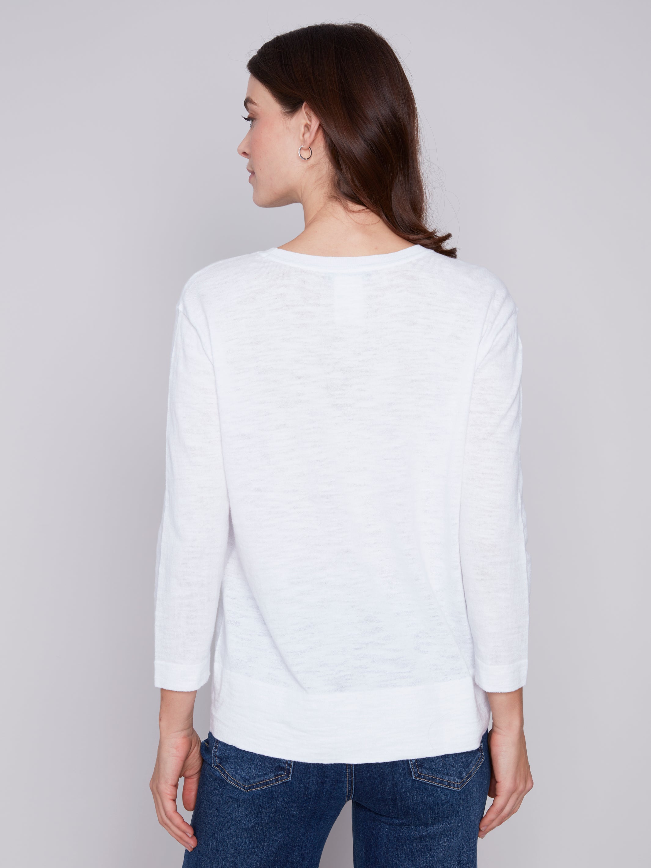 Stitched Florals Light Weight Sweater White
