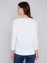 Stitched Florals Light Weight Sweater White