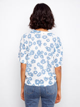 Reverse Print Short Sleeve Sweater Top Petals