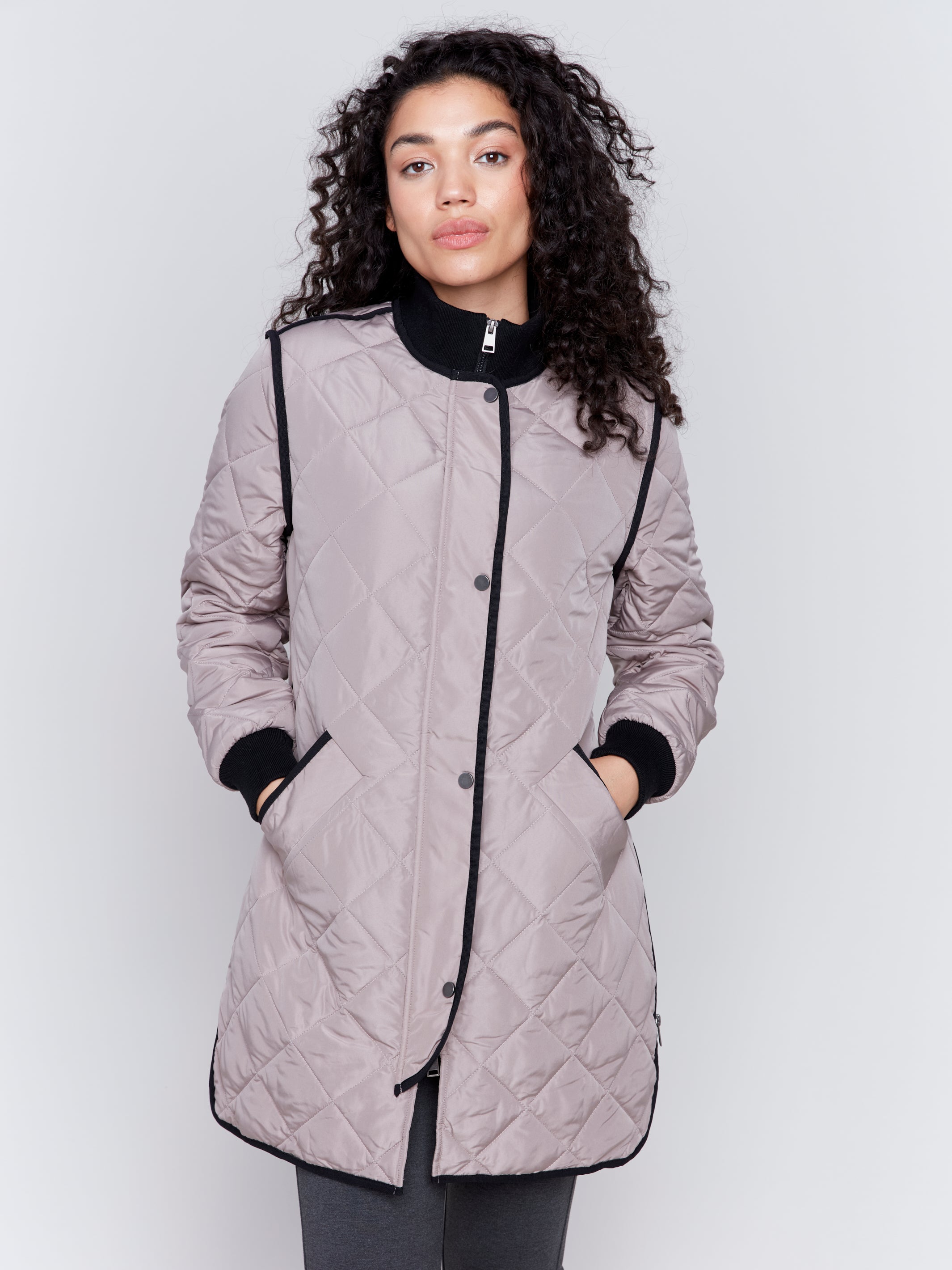 Long Quilted Puffer Jacket Taupe