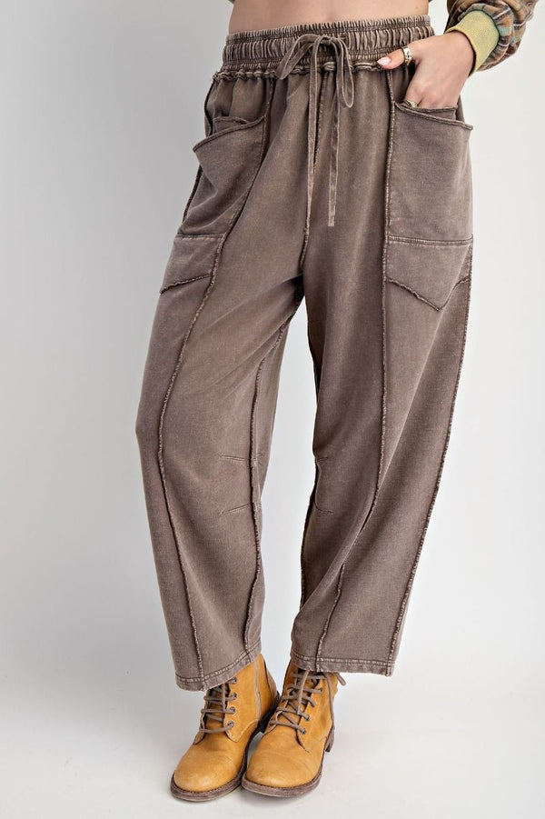 Mineral Washed Terry Knit Barrel Pants Mocha