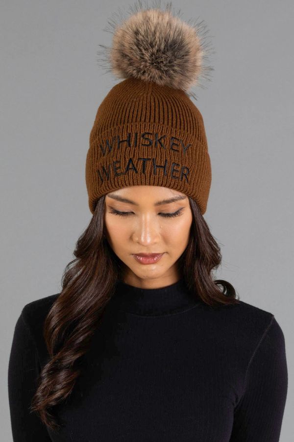 Whiskey Weather Embroidered Pom Hat Light Brown