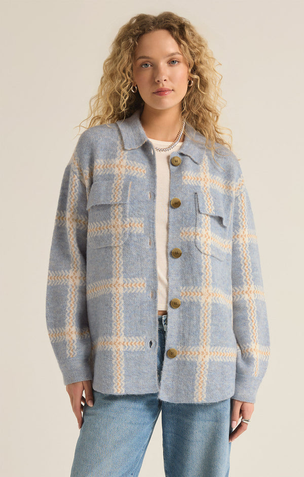 Tyler Plaid Sweater Jacket Light Denim