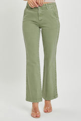 High Rise Side Twill Tape Detail Straight Pants Olive
