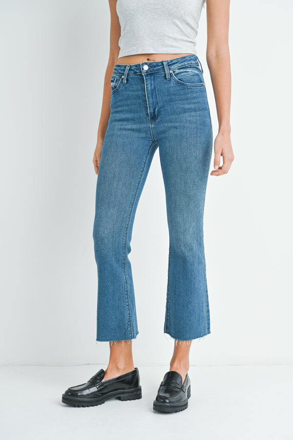 High Rise Tonal Crop Flare Jeans Medium Denim