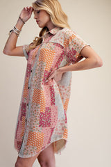 Patchwork Washed Twill Shirt Dress Light Taupe