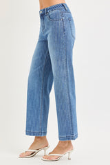 Tummy Control High Rise Straight Stripe Jeans Medium