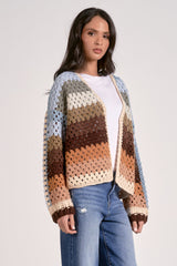 Open Knit Mix Stripe Cardi Neutral Multi