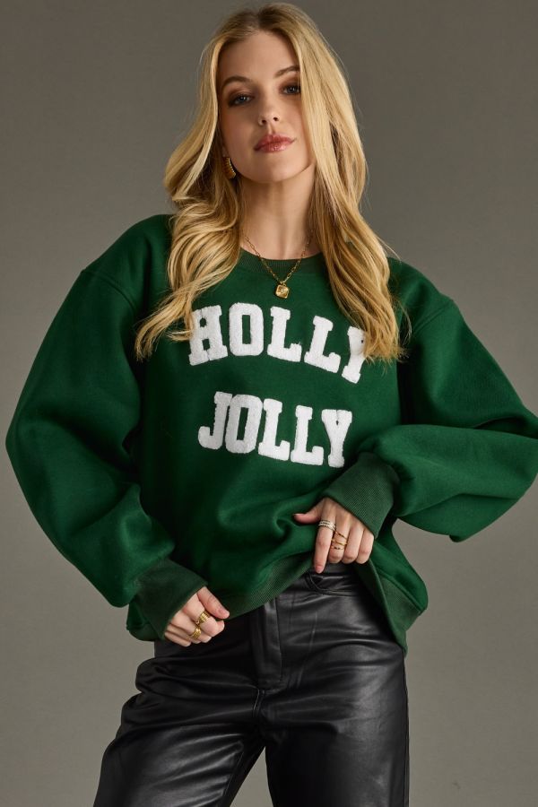 Holly Jolly Textured Sweatshirt Green