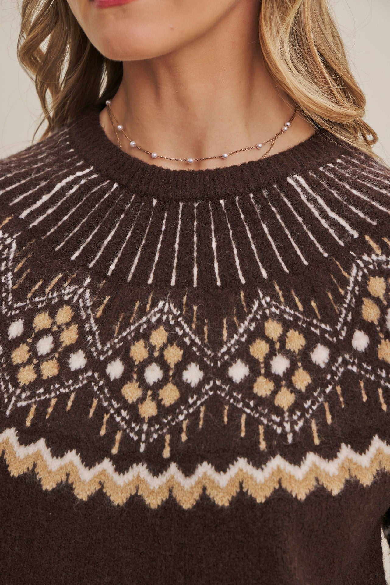 Short Sleeve Nordic Brushed Sweater Chocolate