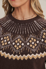 Short Sleeve Nordic Brushed Sweater Chocolate