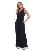 Scuba Zip Detail Drawstring Waist Jumpsuit Black