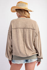 Wild Soul Print Terry Knit Pullover Olive