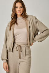 Suede Accent Bubble Hem Jacket Stone