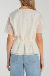 Wrap Front Side Tie Short Sleeve Top Cream
