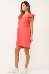 Audrina Ruffle Sleeve Mix Media Dress Pimento